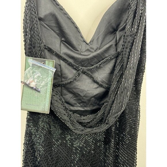 Mac Duggal Floral Slit Fully Beaded V Neck Gown Maxi Dress 5238 Black Size 2 NWT - Picture 8 of 8